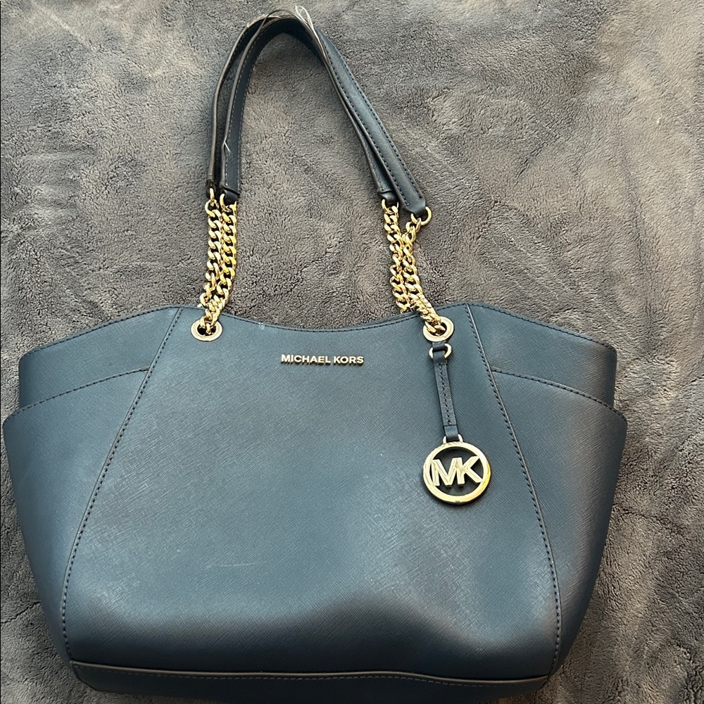 Michael Kors Navy Handbag with Gold Accents